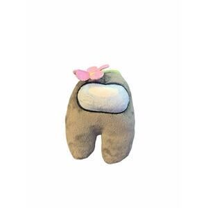 Official Among Us Gray Crewmate Plush w/ Pink Flower Hat Toikido 5" Plushie
